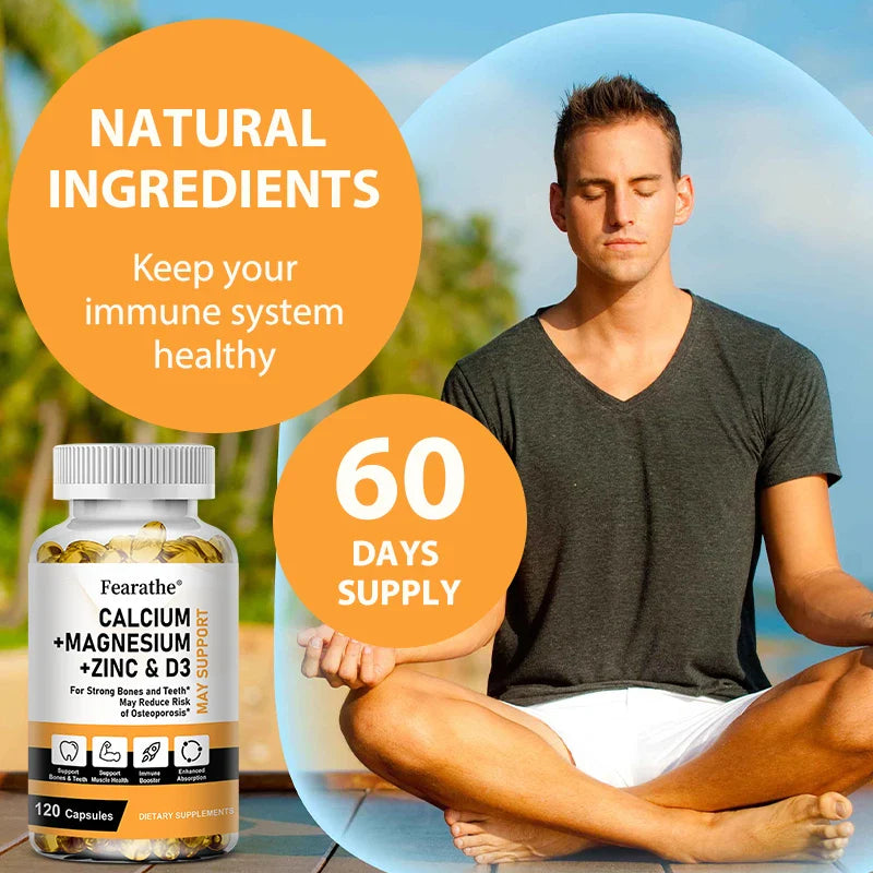 Zinc Calcium Magnesium and Vitamin D, Skeletal Muscle Joint Dental Support, Support Immune System Balance 30/60/120 Capsules