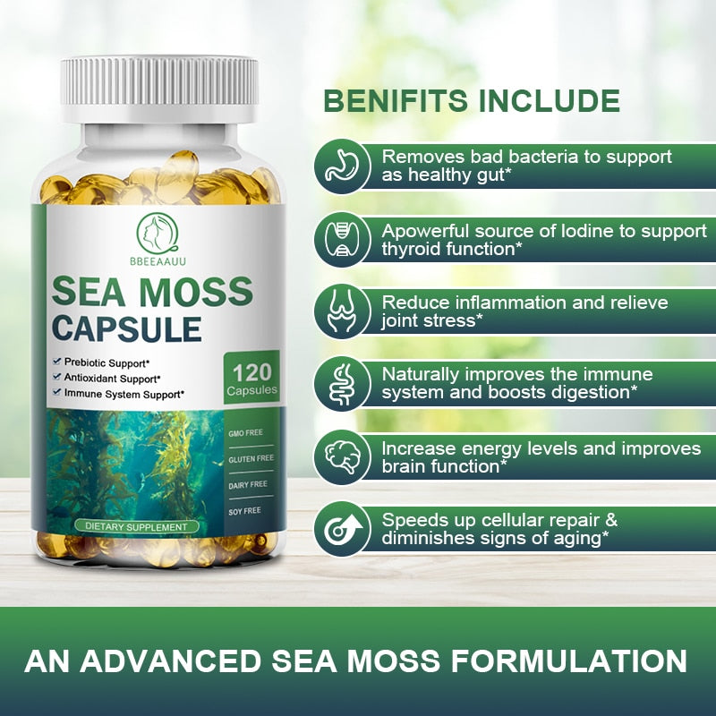 BEAU Sea Moss Capsule Iodine Supplement Support Thyroid Function Reduce Inflammation Protect Joints Boosts Digestion Healthy Gut