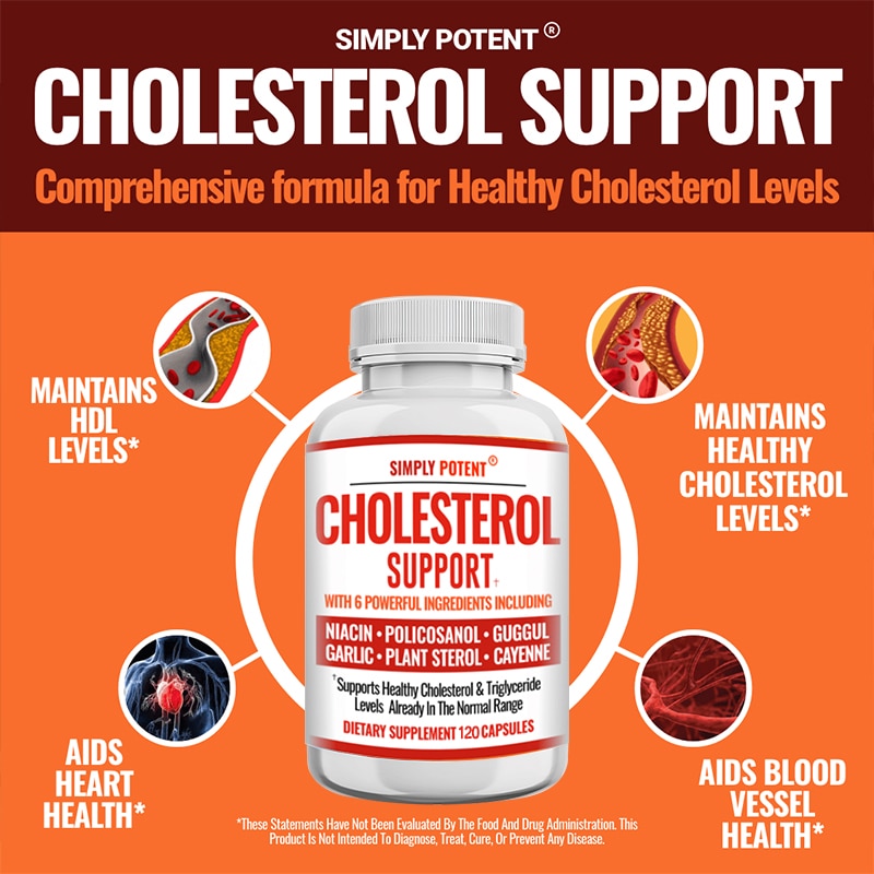 Cholesterol Support Supplement Lowers LDL & Triglycerides Natural Anxiety Relief Adrenal Support
