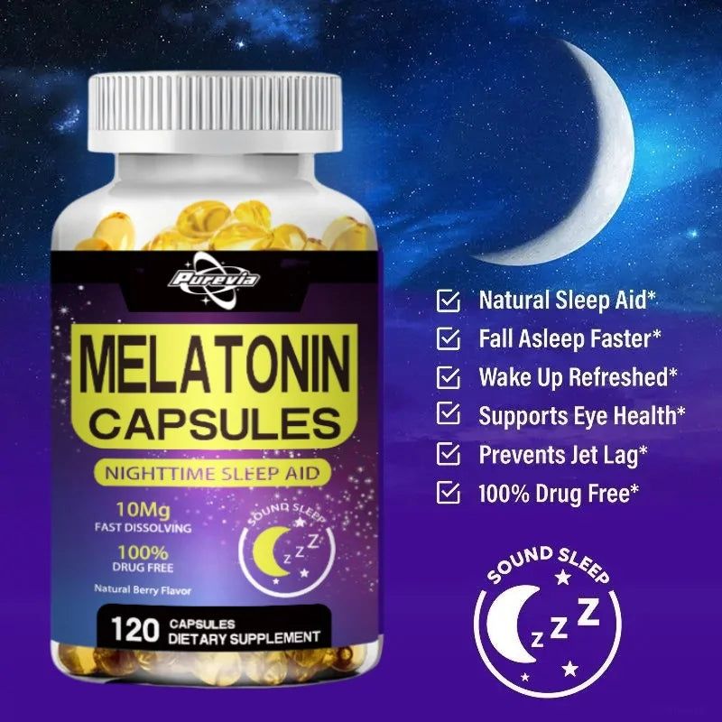Purevia Melatonin 10mg || 120 Pills| Drug Free Aid For Adults || Vegetarian Capsule, Non-gmo, Gluten Free Supplement
