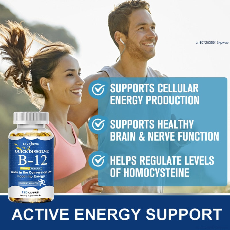 Alxfresh Vitamin B12 Capsule 500 Mcg Methyl B12 Organic Spirulina Supports Healthy Mood Energy Heart&Eye Vitamin B12 Supplement