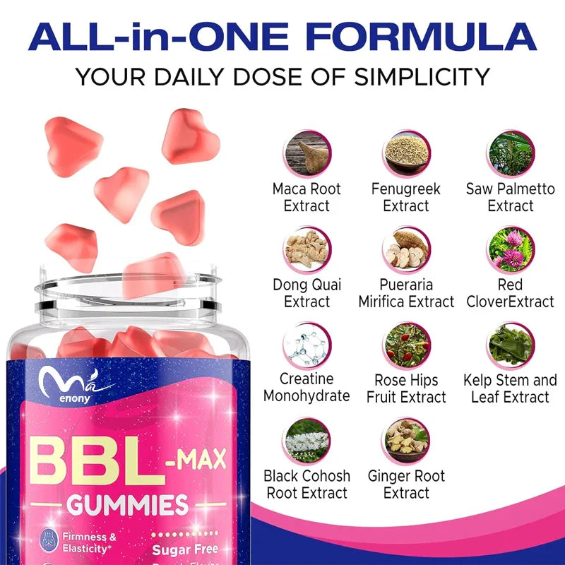 BBL Soft Candy for Butts - Natural Curve Bum Soft Candy with Multiple Vitamins and Herbal Extracts - Peach Flavor-60 Soft Candy