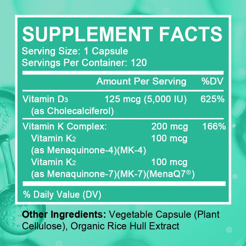 Vitamin D3 K2 Capsules - Vitamin D K2 Supplement, Immune Vitamin Complex, Supports Heart, Teeth, Joint Health and Bone Health