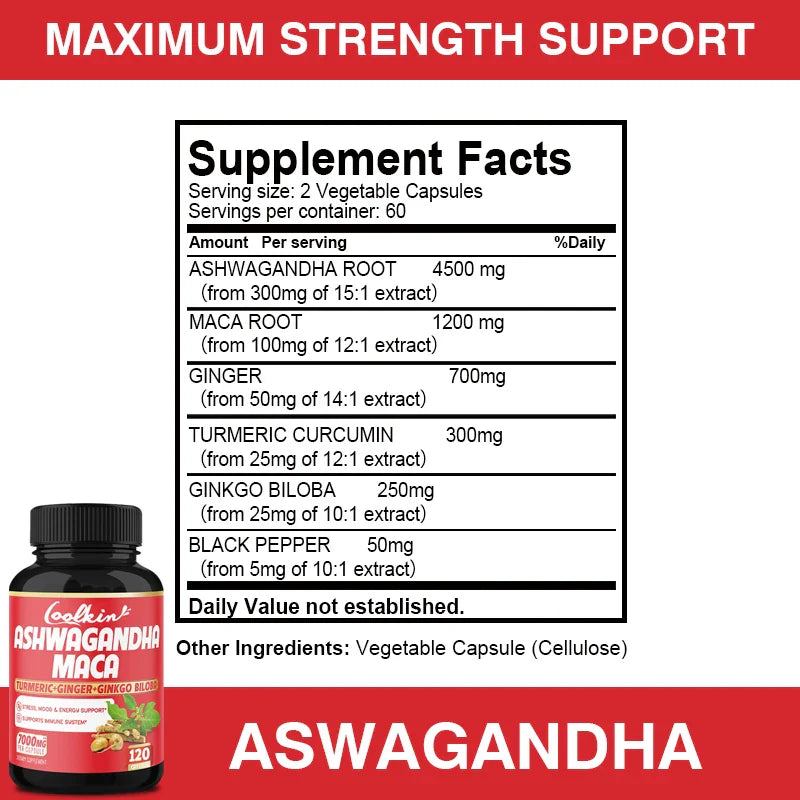 Ashwagandha and Maca Supplements - Supports Natural Health, Energy, Performance and Mood Supplements, Enhances Blood Flow