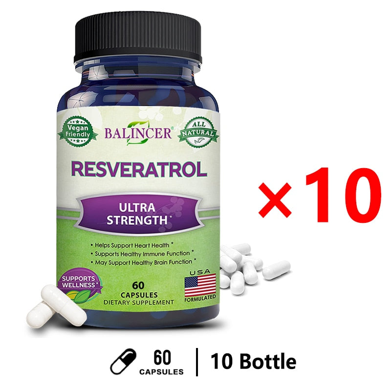 Natural Resveratrol-Antioxidant Supplement, Trans-Resveratrol for Heart Health and Fat Burning, Trans-Resveratrol for Anti-Aging