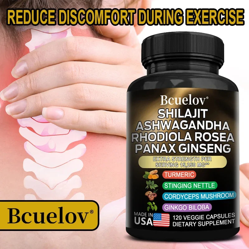 Shilajit Pure Himalayan with Ashwagandha, Rhodiola, Ginseng, Men & Women Supplement - Brain, Energy, Joints, Immunity