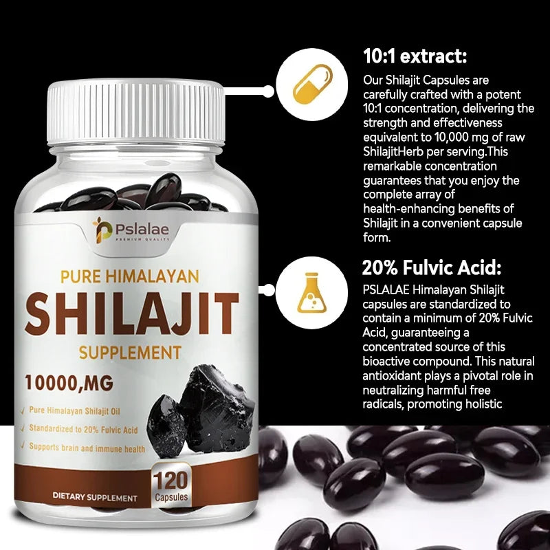 Pure Himalayan Shilajit Resin Capsules Formulated with 20% Fulvic Acid - 10:1 Extract 10,000mg Extra Strength