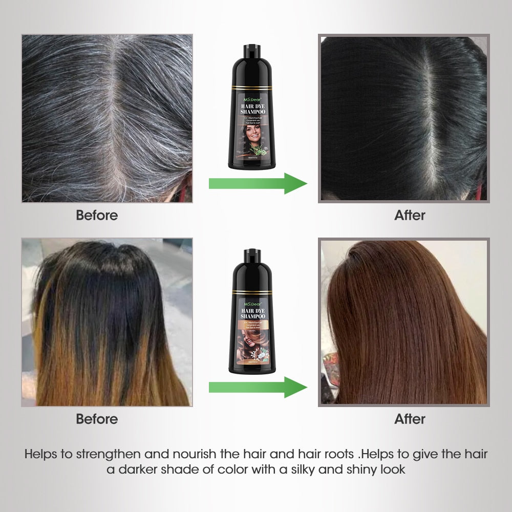 500ml Organic Natural Fast Hair Dye Black Shampoo Plant Essence Black Hair Color Dye Shampoo For Cover Gray White Hair
