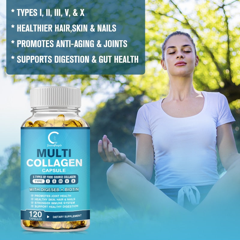 GreenPeople Multi Collagen Biotin Capsules Diet Supplement Supports Antioxidant Skin Beauty Health Hair Repair Free Shipping