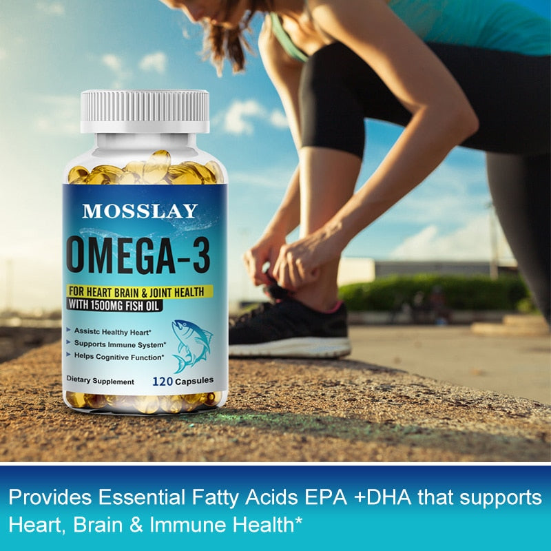 MOSSLAY Omega-3 S Fish Oil Dietary Supplement - Helps Support Brain and Heart Health, Including EPA & DHA - 1500 Mg Per Serving