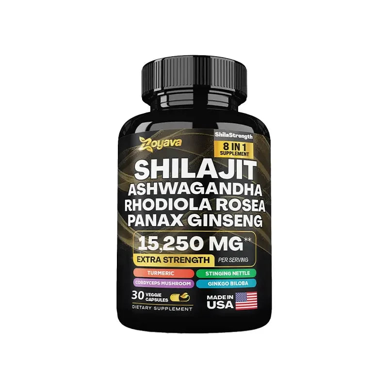 100% High Purity Shilajit Mineral Supplements, Eight Natural Ingredients, Ashwagandha,Ginseng, Turmeric, Energy Immunity Joints