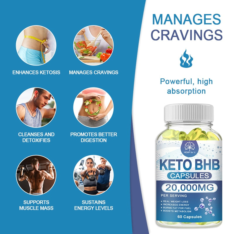 BHB Keto Capsule for Adult Men&Women Slimming Product Lose Weight Appetite Inhibitors Fat Burner Gym Supplement Fast Burning Fat