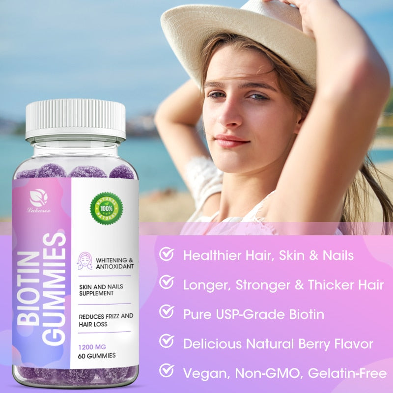 Lukaree Biotin Gummies Hair Growth Supplement Healthier Hair Skin Nails Vitamin C Antioxidant Hair Restorative for Men and Women