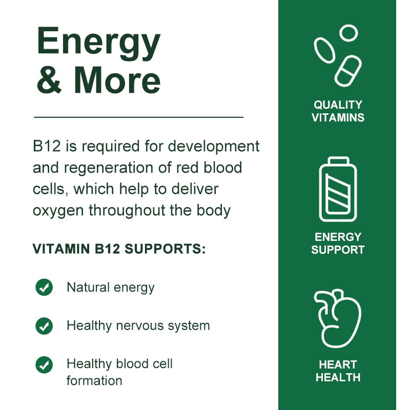 Catfit 500mcg Vitamin B 12 Capsule Energy Metabolism Nervou System& Blood Cell Care Relieve Anxiety &Irritability Supplements
