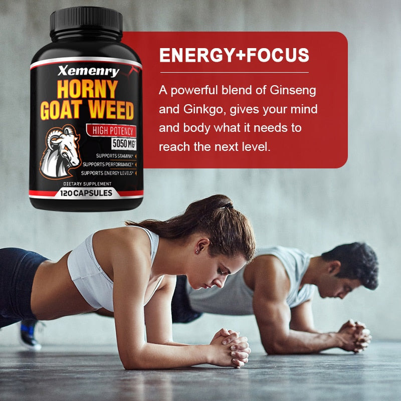Horny Goat Grass Capsules 5050 Mg, Supports Male Energy and Performance, Supplement with Black Pepper Extract