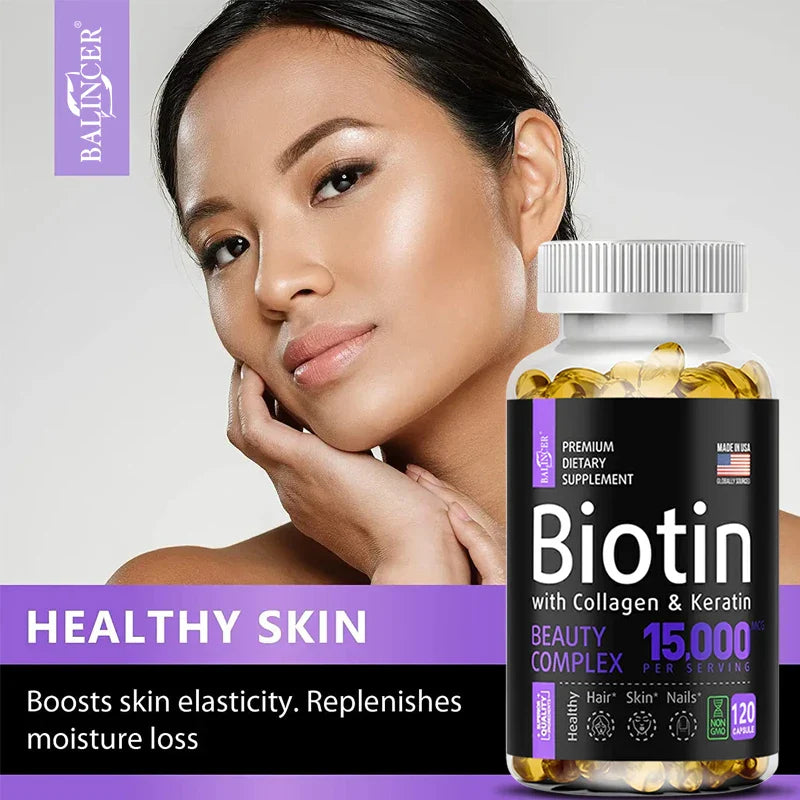 Balincer with Biotin + Collagen + Keratin Supplement - for Hair, Skin, Nail Health | Non-GMO, 120 Capsules