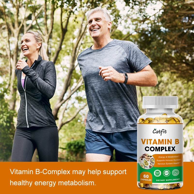 Catfit Compound Vitamin B Capsules B1 B2 B3 B5 B6 B7 B9 B12 Better Mood Assists Nervous System Health &Energy Support Supplement