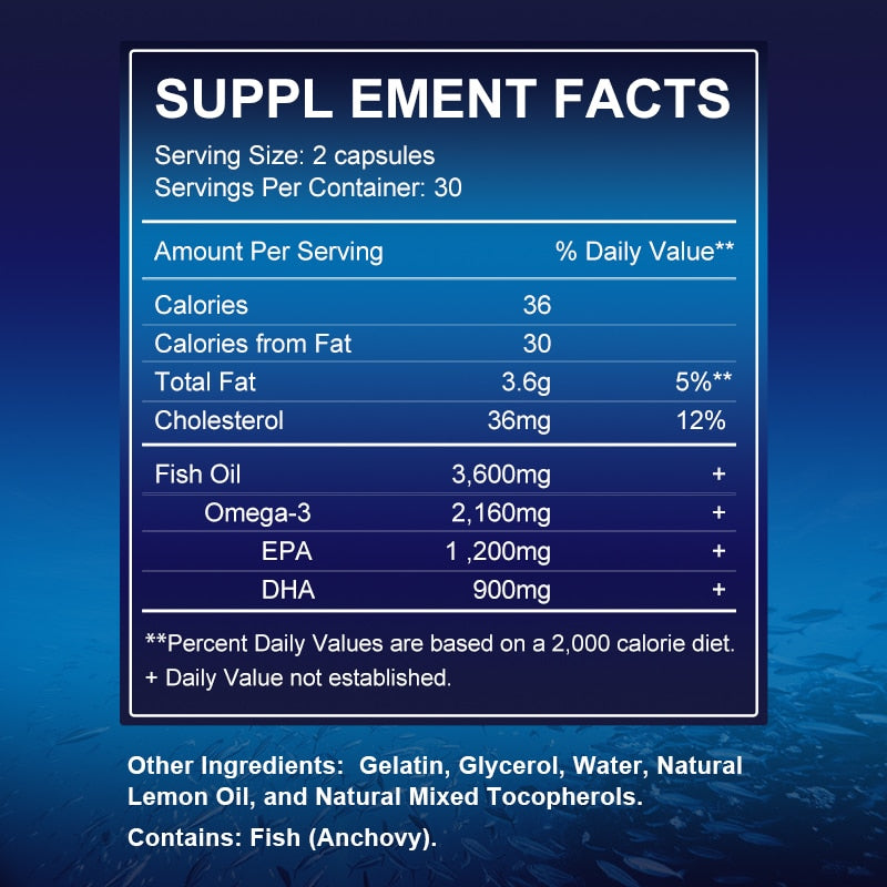 Alliwise Omega 3 Fish Oil Capsules Supplement Rich In DHA EPA For Anti-aging Skin Eyes Heart Brain Health Support Immune System