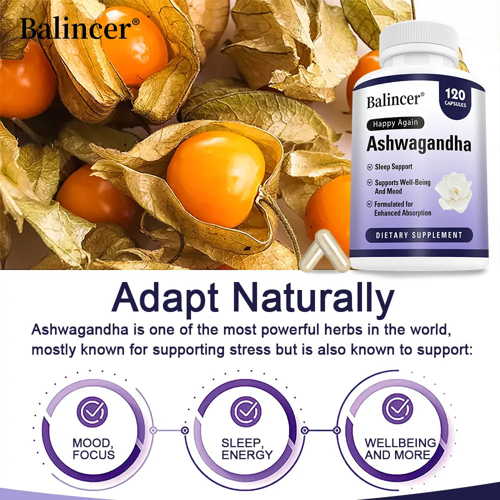 Ashwagandha + Black Pepper Extract Capsules - Helps Mood Reduce Anxiety and Stress, Improving Sleep, Brain Health Supplement