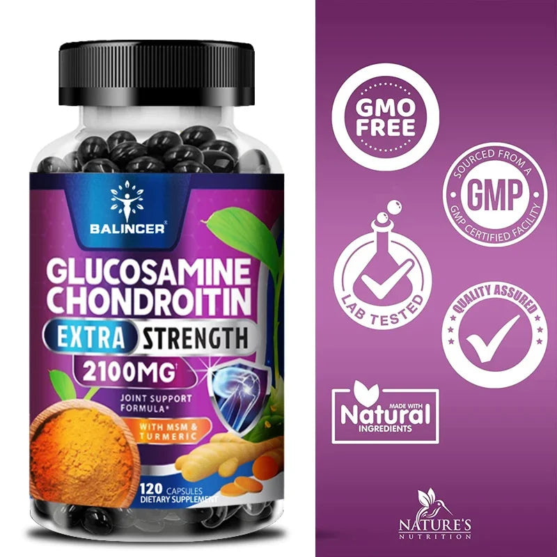 Chondroitin Turmeric MSM Glucosamine Triple Strength 2100 Mg for Hips, Knees, Joints & Back Comfort - Joint Supplements