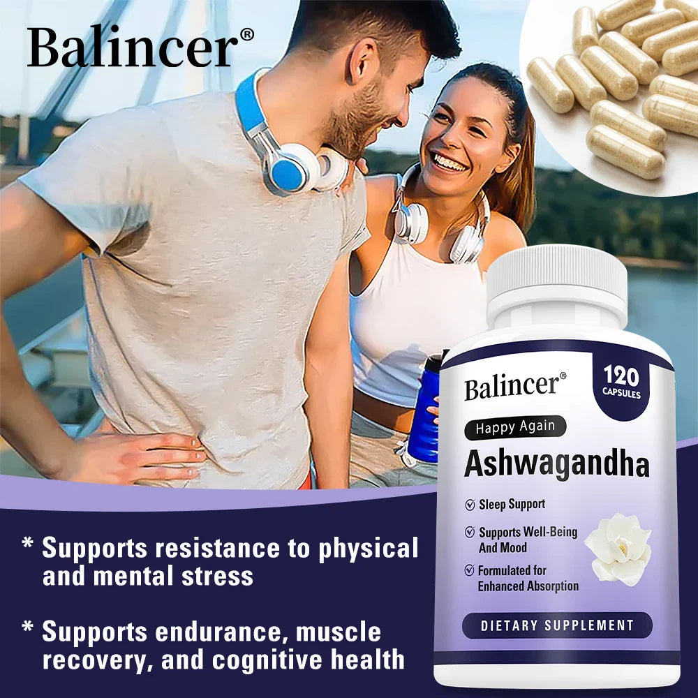 Ashwagandha + Black Pepper Extract Capsules - Helps Mood Reduce Anxiety and Stress, Improving Sleep, Brain Health Supplement