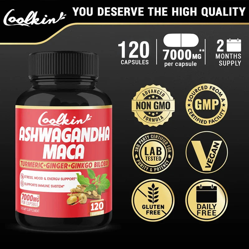 Ashwagandha and Maca Supplements - Supports Natural Health, Energy, Performance and Mood Supplements, Enhances Blood Flow