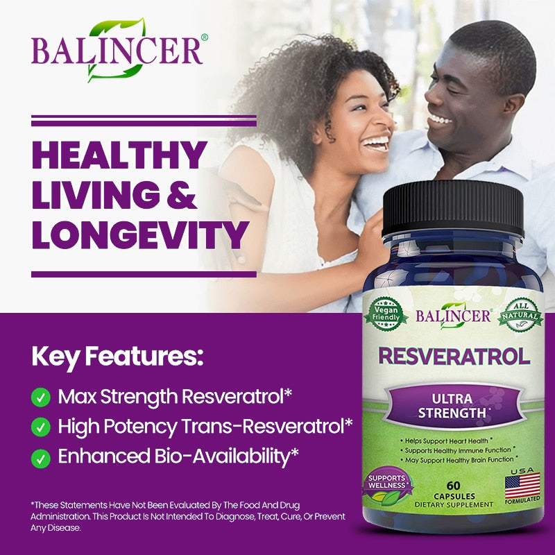 Natural Resveratrol-Antioxidant Supplement, Trans-Resveratrol for Heart Health and Fat Burning, Trans-Resveratrol for Anti-Aging