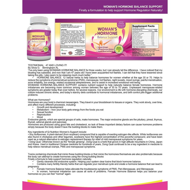 Women's Supplement - Helps Relieve Period Pain, Balance Endocrine System Hormones, Support Energy & Improve Mood