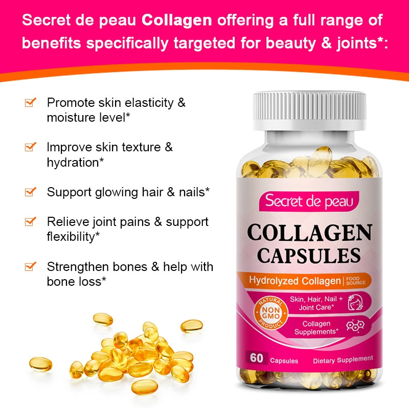 3 Bottles Hydrolyzed Collagen Capsule Support Skin Brightening&Joint&Hair&Nails Anti-aging Firming Skin Care Collagen Supplement