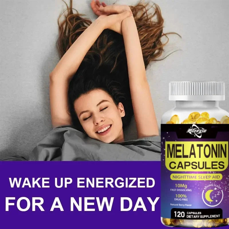 Purevia Melatonin 10mg || 120 Pills| Drug Free Aid For Adults || Vegetarian Capsule, Non-gmo, Gluten Free Supplement