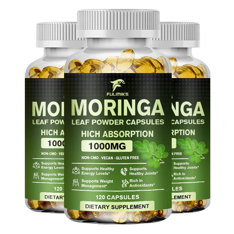 Pure Organic Moringa Oil Leaf Powder Capsules 1000mg, Immune System&Energy Booster - Vegetarian Supplements for Healthy Capsules