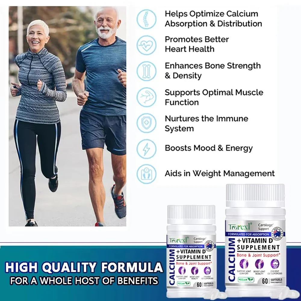 Trorexl Height Growth Pills Calcium Supplement Vitamin D3 Vegetarian Softgels Help Grow Taller,Immune & Bone Health Healing