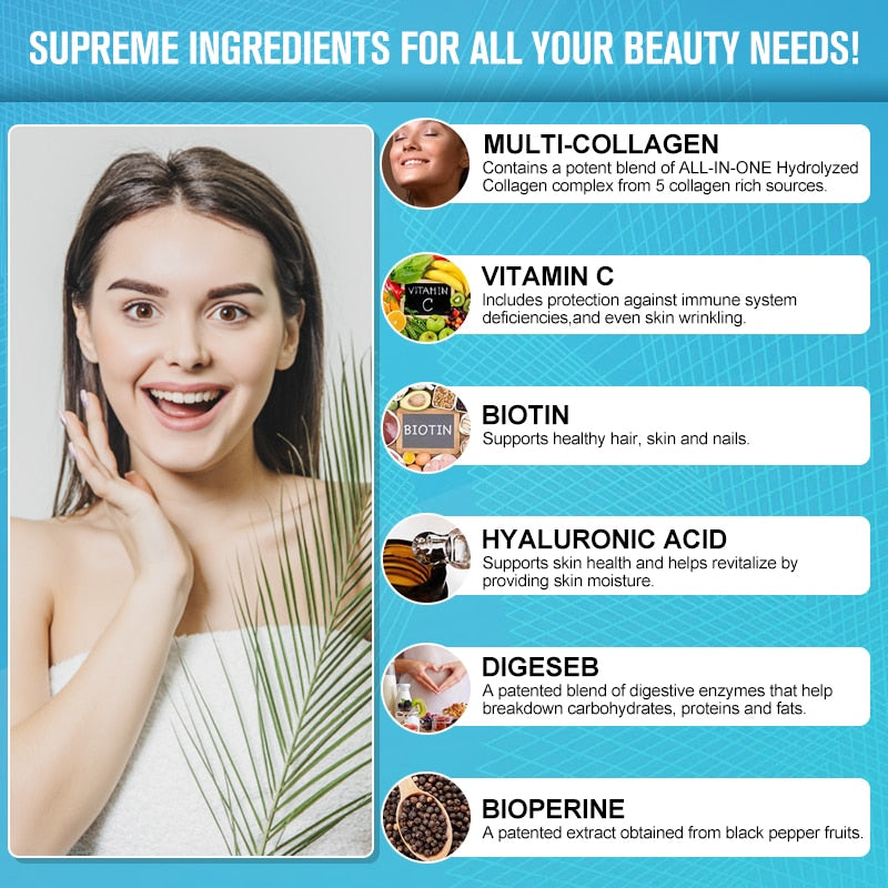 GreenPeople Multi Collagen Biotin Capsules Diet Supplement Supports Antioxidant Skin Beauty Health Hair Repair Free Shipping