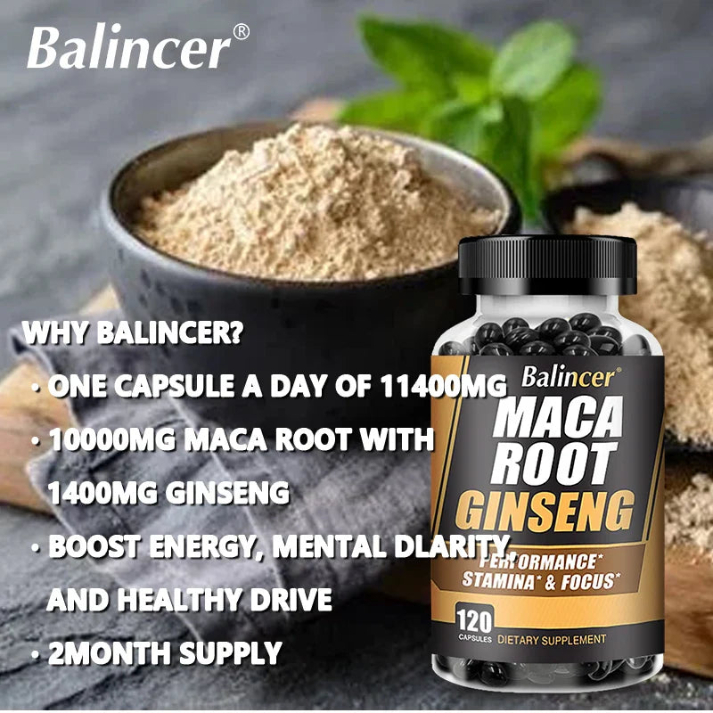 Balincer Men's Health Maca Root Ginseng Extract - Energy Supplement - For Endurance, Strength, Muscle Supplement