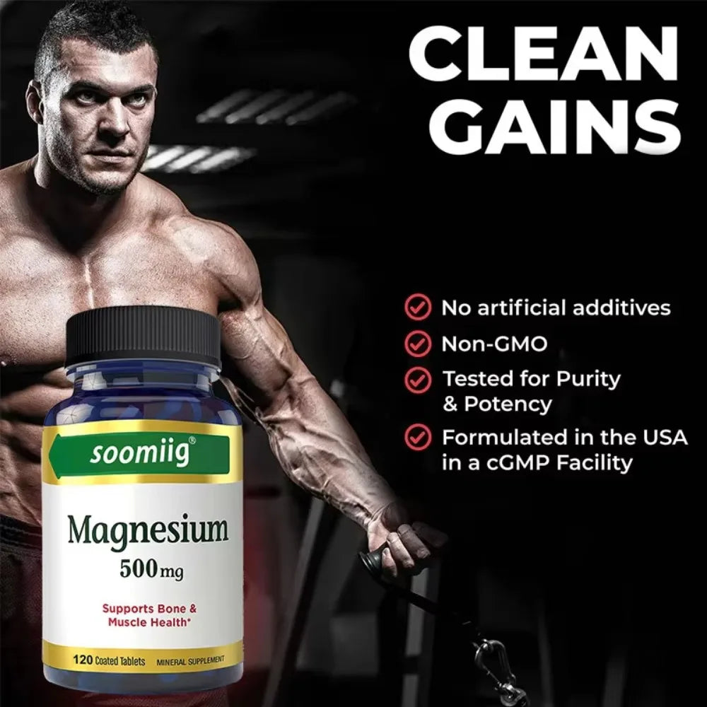 SOOMIIG Magnesium 500 Mg - Mineral Supplement - Supports Bone & Muscle Health, Energy Metabolism, Sleep Quality, 120 Capsules