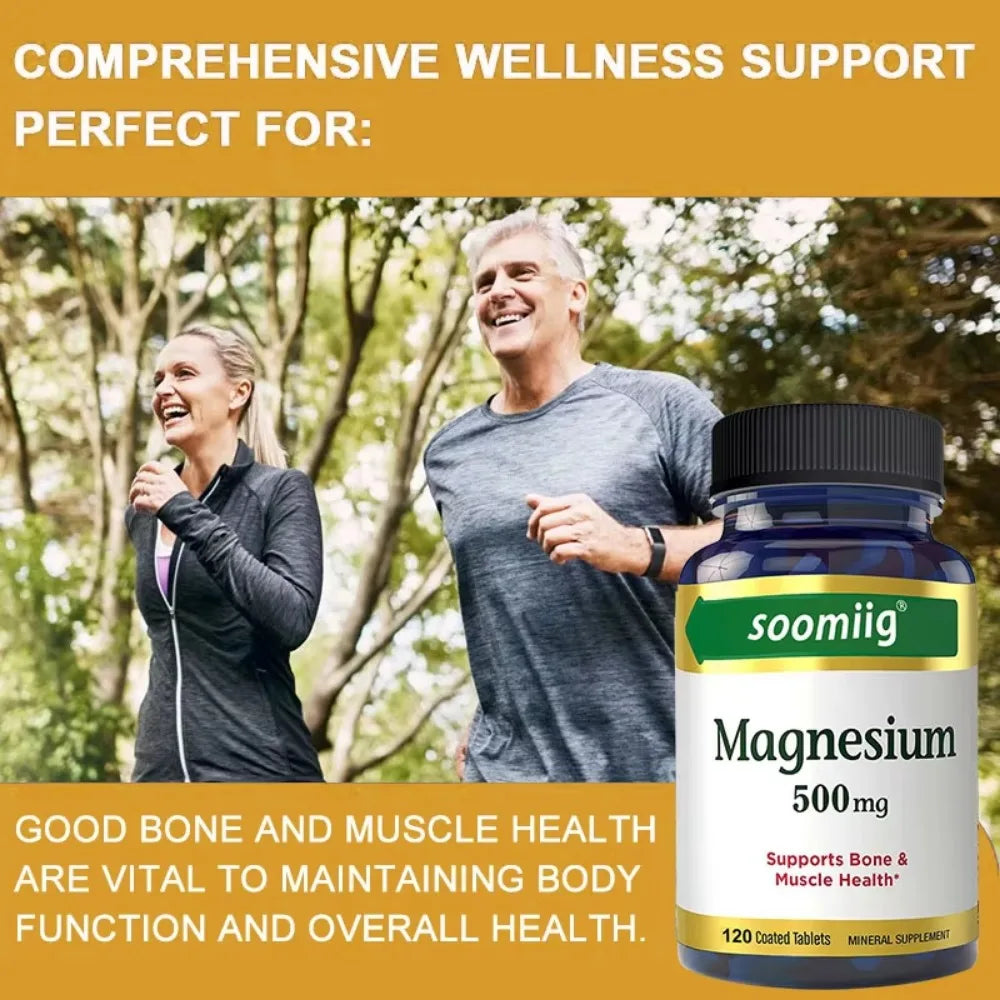 SOOMIIG Magnesium 500 Mg - Mineral Supplement - Supports Bone & Muscle Health, Energy Metabolism, Sleep Quality, 120 Capsules