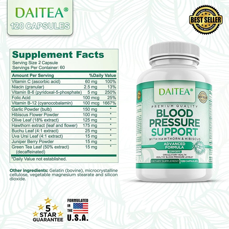 Premium Blood Pressure Support Vitamin Supplement - Supports Cardiovascular, Circulatory Health, Heart & Blood Sugar Health