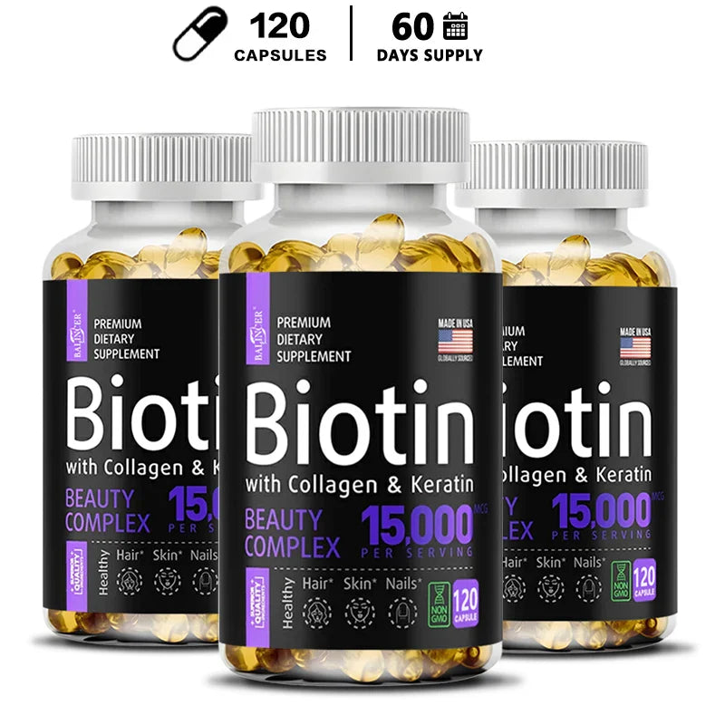 Balincer with Biotin + Collagen + Keratin Supplement - for Hair, Skin, Nail Health | Non-GMO, 120 Capsules