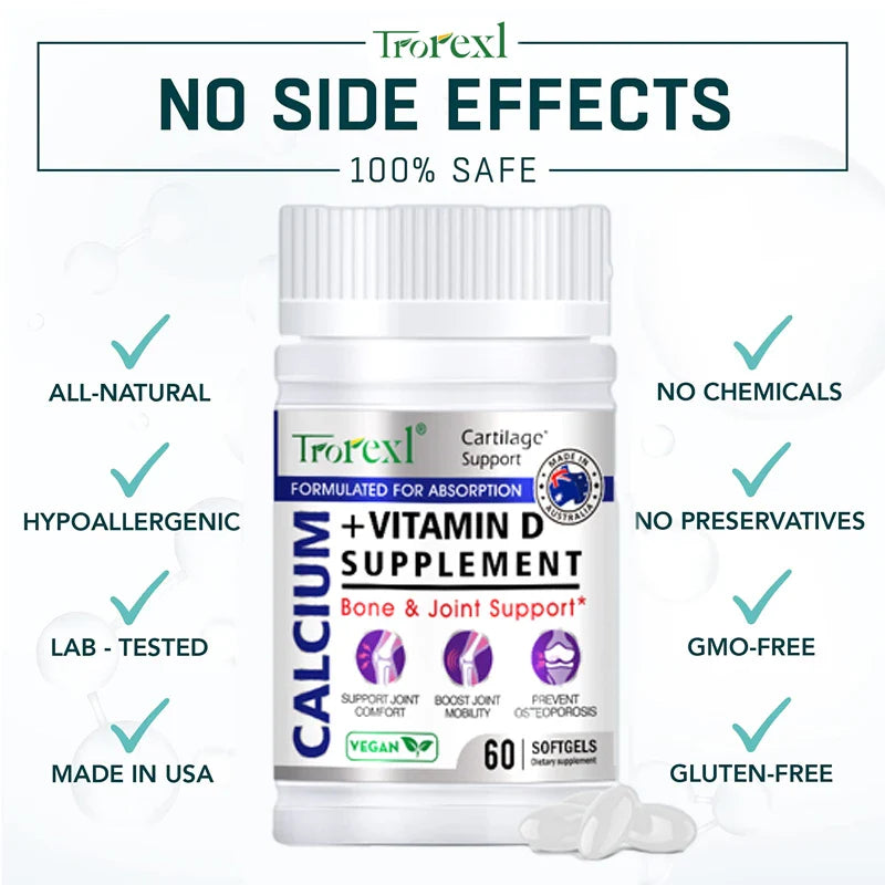 Trorexl Height Growth Pills Calcium Supplement Vitamin D3 Vegetarian Softgels Help Grow Taller,Immune & Bone Health Healing