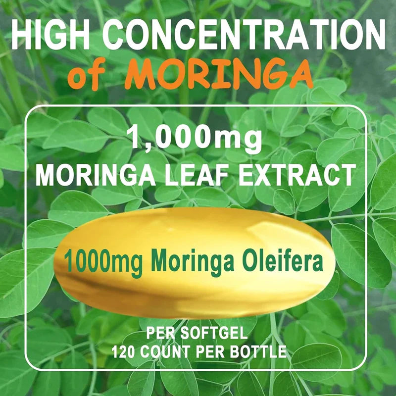 Pure Organic Moringa Oil Leaf Powder Capsules 1000mg, Immune System&Energy Booster - Vegetarian Supplements for Healthy Capsules