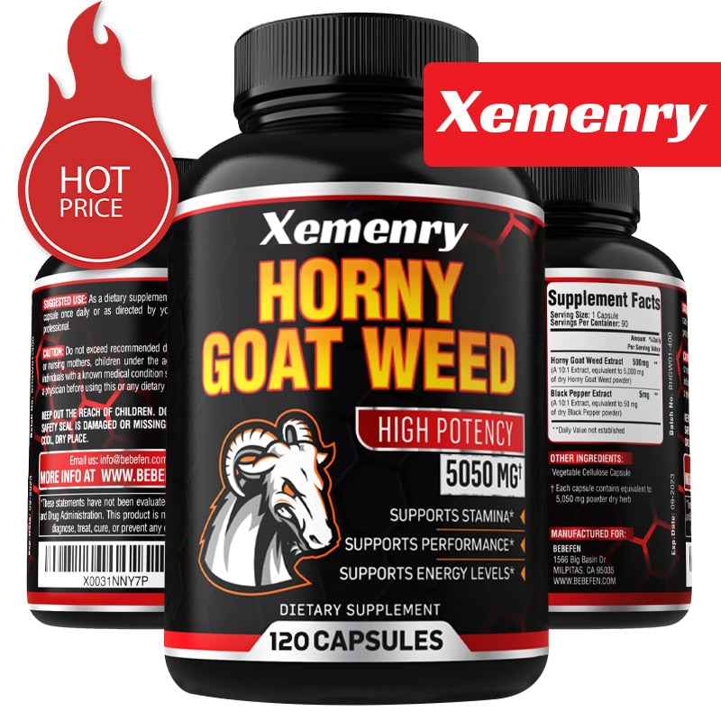 Horny Goat Grass Capsules 5050 Mg, Supports Male Energy and Performance, Supplement with Black Pepper Extract