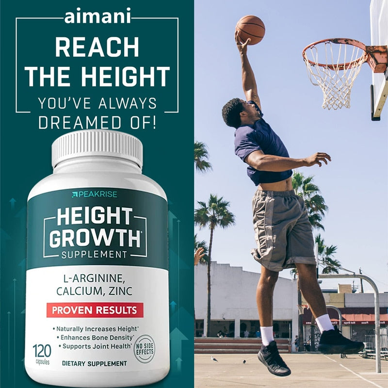 Height Growth Supplement - Aids Bone Strengthening & Growth - Natural Height Growth, L-Arginine Calcium Zinc Supplement