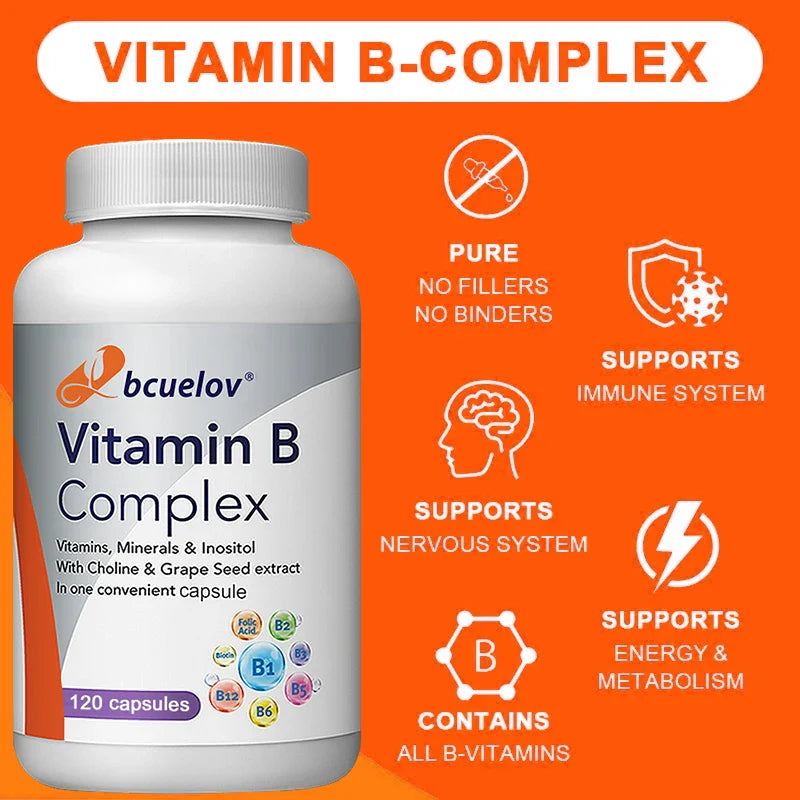 Vitamin B Complex Capsules - Helps with Healthy Energy Metabolism, Boosts Immunity, and Supports A Healthy Nervous System
