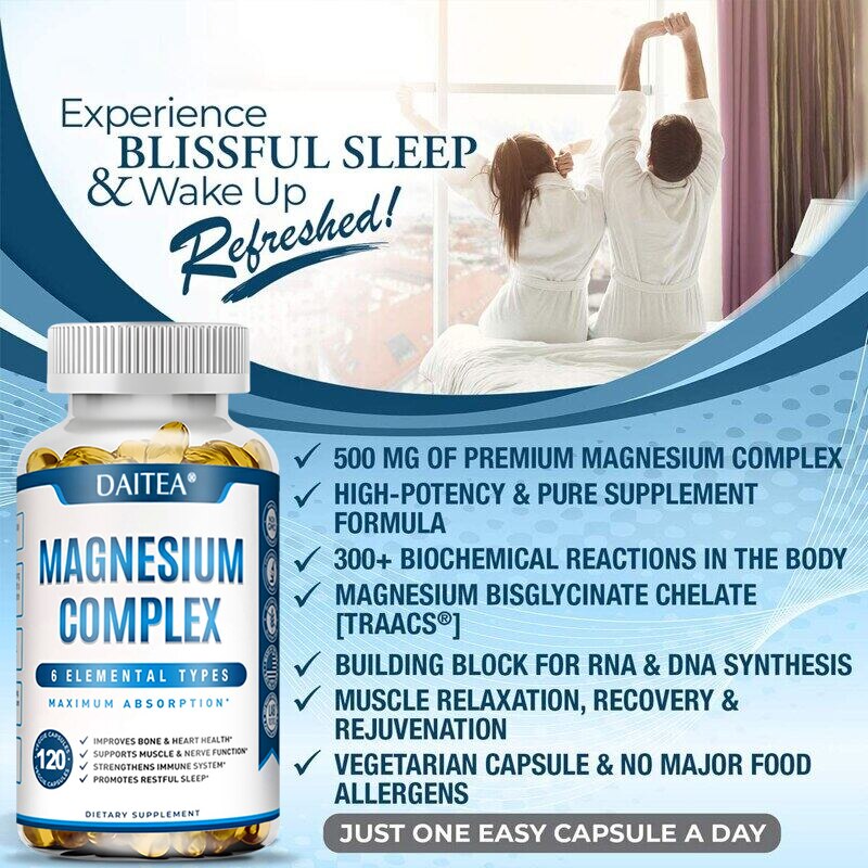 Magnesium Complex Capsules - Bone, Muscle & Heart Health Supplement, Sleep Support, Muscle Relaxation, Stress & Anxiety Relief