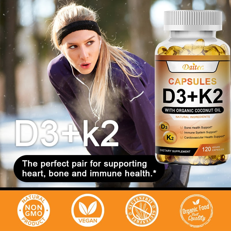 Vitamin D3 K2 Capsules Daily Supplement Supports Healthy Immune System Heart And Strong Bones Vegetarian Capsules