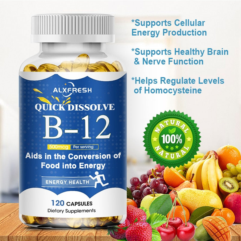 Alxfresh Vitamin B12 Capsule 500 Mcg Methyl B12 Organic Spirulina Supports Healthy Mood Energy Heart&Eye Vitamin B12 Supplement