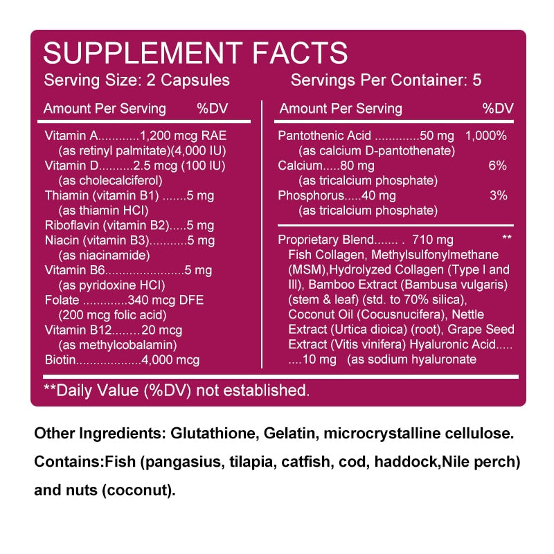 Alxfresh 5X Collagen & Glutathione Capsule Support Skin&Joint& Hair Nails Health Anti-aging Nutritional Supplement