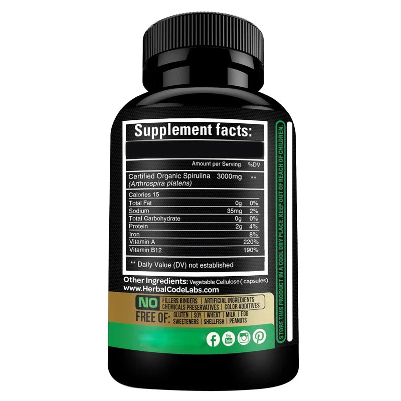 Organic Spirulina Powder 60 Capsules 300mg Best Original Vegetarian Protein - Green Superfood - Natural Multivitamin