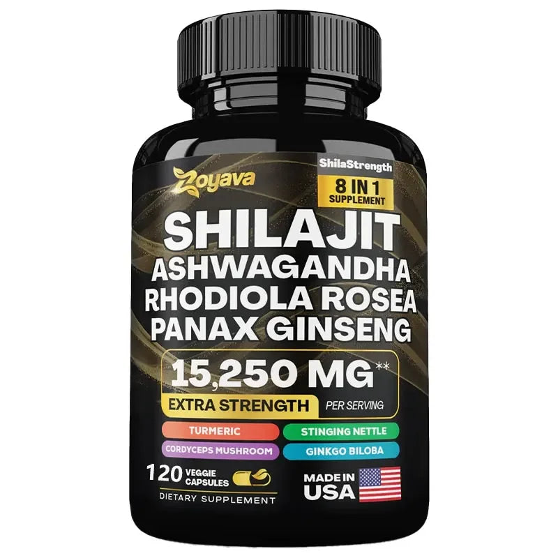 100% High Purity Shilajit Mineral Supplements, Eight Natural Ingredients, Ashwagandha,Ginseng, Turmeric, Energy Immunity Joints