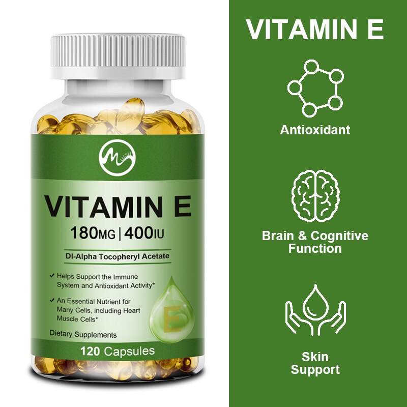 Minch Vitamin E 180Mg (400 Iu) Dl-Alpha Dietary Supplement for Antioxidant Support Vitamine Extract Capsules Anti-Wrinkle Whiten